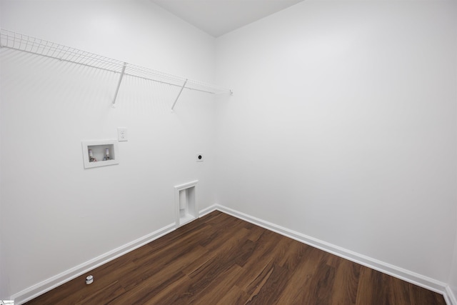 1305 Ledsham Ct, Greer, SC 29651 - laundry area featuring hookup for an electric dryer, dark wood-style flooring, hookup for a washing machine, and baseboards