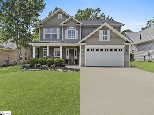 125 Saxon Falls Ct, Greenville, SC 29607 - view of front of house with driveway, a front lawn, and covered porch