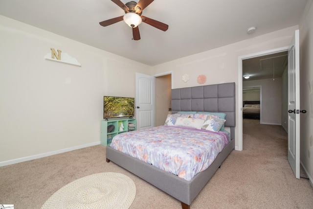 101 Kings Heath Ln, Simpsonville, SC 29680 - bedroom with attic access, light colored carpet, ceiling fan, and baseboards