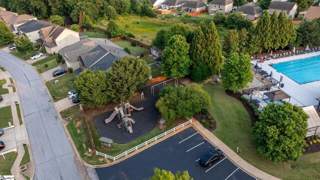 101 Kings Heath Ln, Simpsonville, SC 29680 - aerial perspective of suburban area featuring a pool area