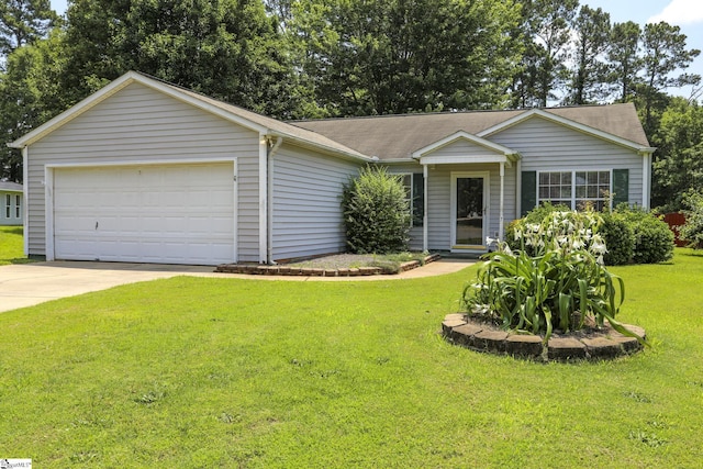 7 Pergola Pl, Simpsonville, SC 29680 - ranch-style house with a front lawn, concrete driveway, roof with shingles, and an attached garage