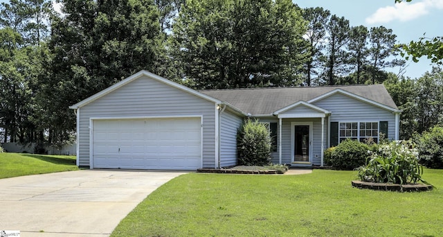 7 Pergola Pl, Simpsonville, SC 29680 - ranch-style home with concrete driveway, a front yard, a garage, and roof with shingles