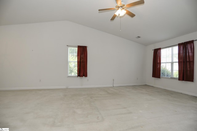 7 Pergola Pl, Simpsonville, SC 29680 - unfurnished room featuring lofted ceiling, healthy amount of natural light, light colored carpet, a ceiling fan, and baseboards