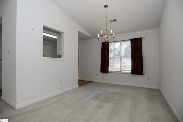 7 Pergola Pl, Simpsonville, SC 29680 - empty room with a chandelier, carpet floors, lofted ceiling, and baseboards