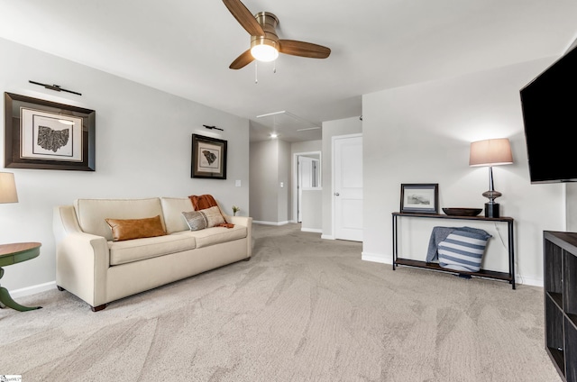 7110 Luna Mae Ct, Boiling Springs, SC 29316 - carpeted living room with attic access, a ceiling fan, and baseboards