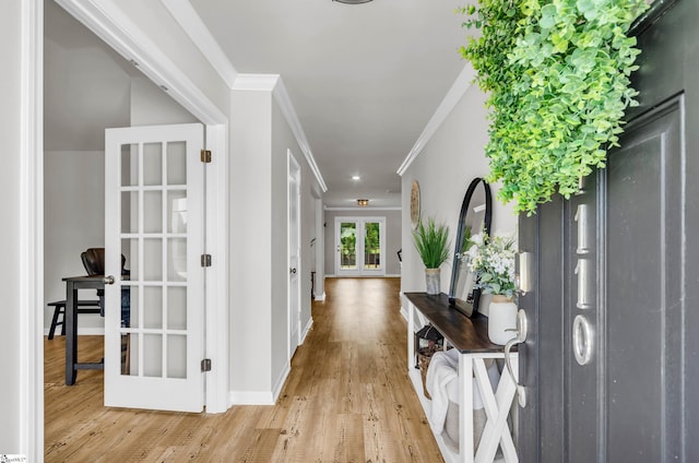 7110 Luna Mae Ct, Boiling Springs, SC 29316 - entryway with ornamental molding, light wood-type flooring, french doors, and baseboards