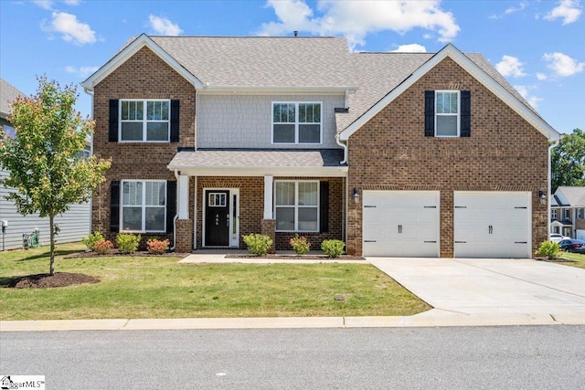 466 Fox Run Trl, Woodruff, SC 29388 - view of front facade featuring driveway, an attached garage, brick siding, and a front lawn