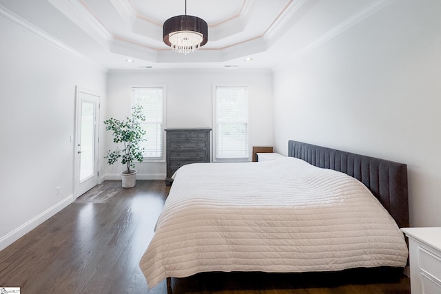740 N Alamosa Dr, Boiling Springs, SC 29316 - bedroom featuring ornamental molding, a tray ceiling, wood finished floors, and baseboards