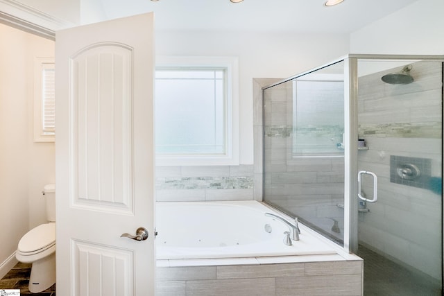 740 N Alamosa Dr, Boiling Springs, SC 29316 - full bath with a whirlpool tub, a stall shower, toilet, and healthy amount of natural light
