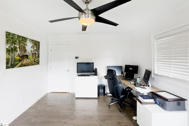 740 N Alamosa Dr, Boiling Springs, SC 29316 - office with crown molding, ceiling fan, wood finished floors, plenty of natural light, and baseboards