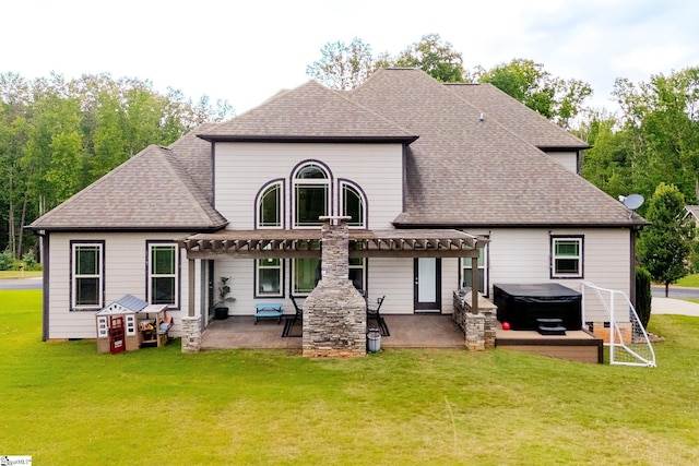 740 N Alamosa Dr, Boiling Springs, SC 29316 - back of property featuring a hot tub, a pergola, a patio, and a yard