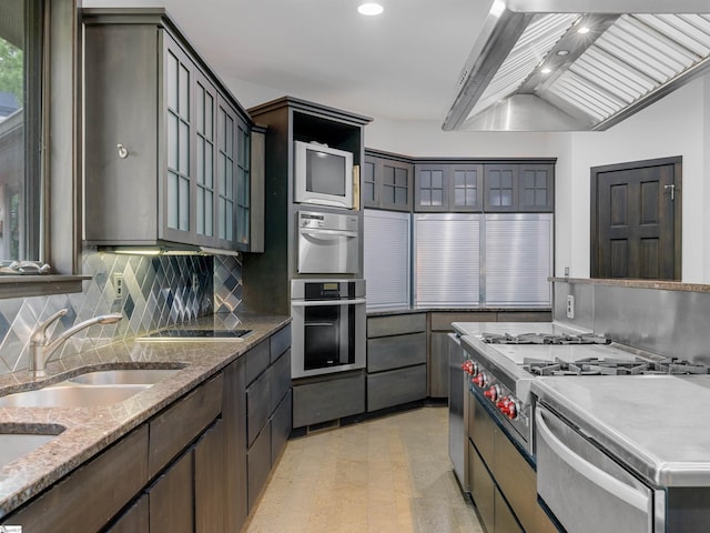 380 Montagu Dr, Spartanburg, SC 29301 - kitchen featuring stainless steel appliances, custom range hood, a sink, a warming drawer, and backsplash
