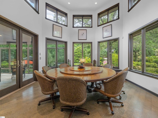 380 Montagu Dr, Spartanburg, SC 29301 - dining space with baseboards, plenty of natural light, a towering ceiling, recessed lighting, and french doors