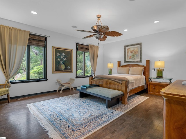 380 Montagu Dr, Spartanburg, SC 29301 - bedroom with dark wood-type flooring, recessed lighting, baseboards, and ceiling fan