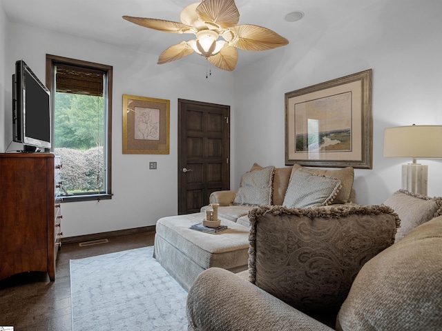 380 Montagu Dr, Spartanburg, SC 29301 - living area featuring a ceiling fan, wood finished floors, and baseboards