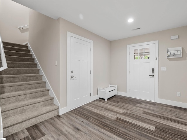 197 Falling Creek Rd, Spartanburg, SC 29301 - foyer with wood finished floors, stairway, baseboards, and recessed lighting