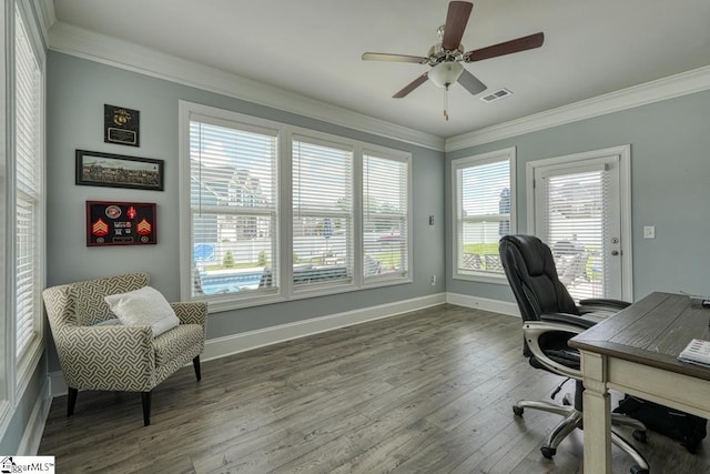 2 Stony Run Ln, Simpsonville, SC 29681 - office space with ornamental molding, wood finished floors, baseboards, and ceiling fan