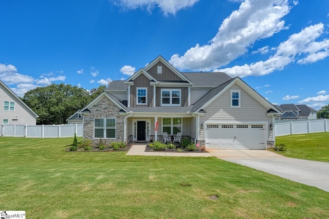2 Stony Run Ln, Simpsonville, SC 29681 - craftsman-style house with concrete driveway, board and batten siding, a porch, stone siding, and a garage