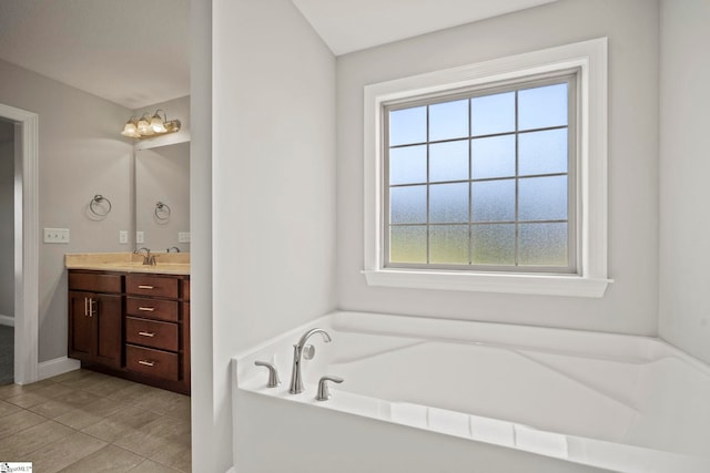 157 Deyoung Meadows Dr, Greer, SC 29651 - full bath featuring vanity, a bath, tile patterned floors, and baseboards