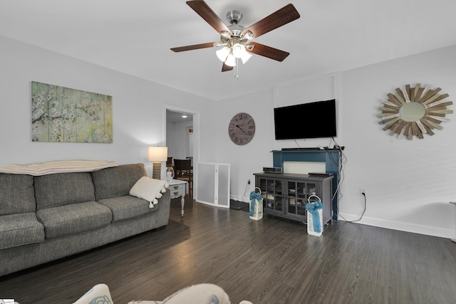 316 W Blue Ridge St, Pendleton, SC 29670 - living room with wood finished floors, a ceiling fan, and baseboards