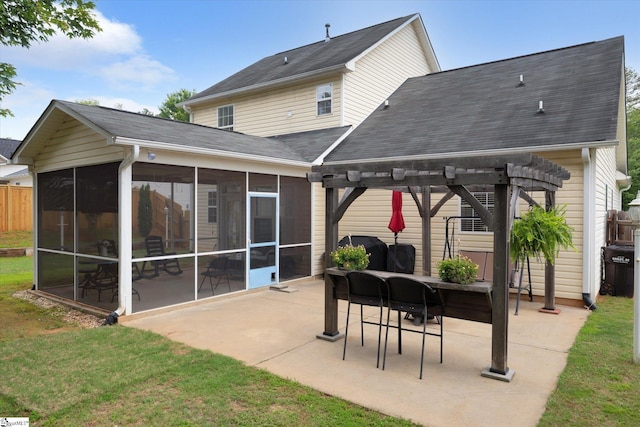 532 Cardinal Woods Way, Easley, SC 29642 - rear view of property with a sunroom, a pergola, a patio area, roof with shingles, and a lawn