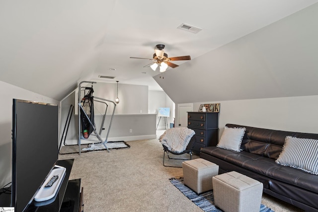 105 Tall Oaks Ct, Easley, SC 29642 - carpeted living area featuring lofted ceiling, baseboards, and ceiling fan
