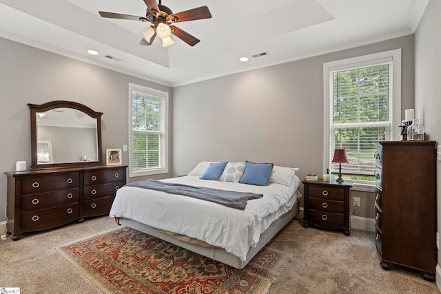 105 Tall Oaks Ct, Easley, SC 29642 - bedroom featuring a tray ceiling, carpet floors, crown molding, baseboards, and ceiling fan