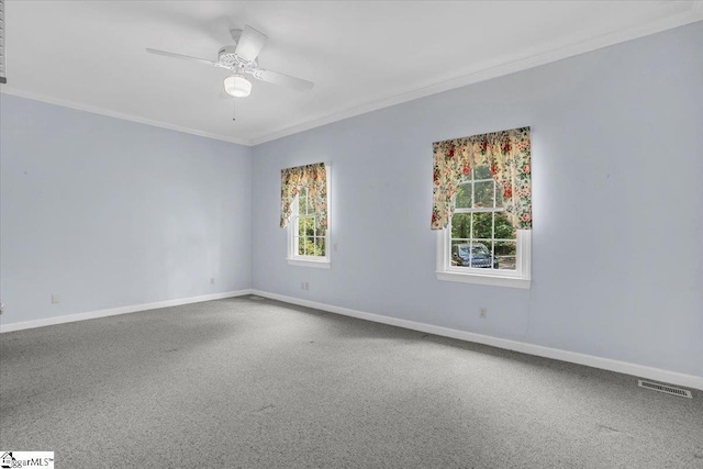 107 Cinder Creek Ln, Spartanburg, SC 29307 - unfurnished room featuring crown molding, ceiling fan, baseboards, and carpet flooring