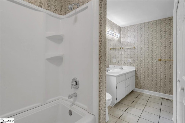 107 Cinder Creek Ln, Spartanburg, SC 29307 - full bathroom featuring tile patterned flooring, vanity, wallpapered walls,  shower combination, and toilet