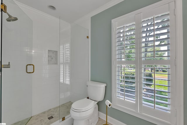 103 Brandon Way, Simpsonville, SC 29681 - full bath with toilet, baseboards, a shower stall, and crown molding