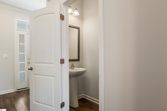 249 Samuel St, Pendleton, SC 29670 - bathroom with wood finished floors, baseboards, ornamental molding, and a sink