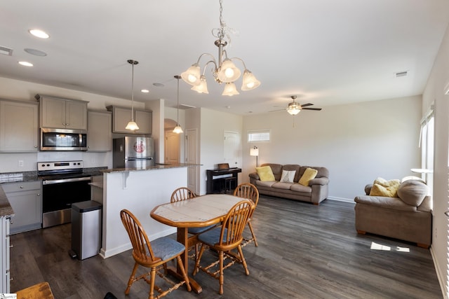 249 Samuel St, Pendleton, SC 29670 - dining area featuring ceiling fan, healthy amount of natural light, dark wood-type flooring, recessed lighting, and baseboards