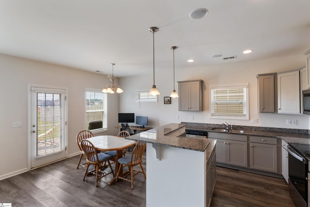 249 Samuel St, Pendleton, SC 29670 - kitchen featuring gray cabinets, appliances with stainless steel finishes, a sink, and recessed lighting