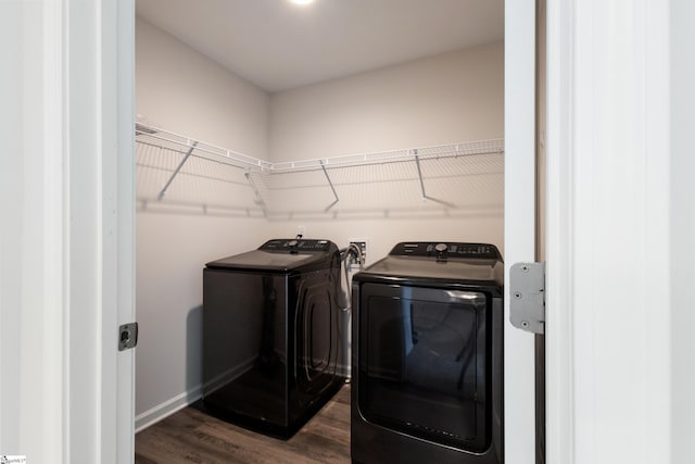 249 Samuel St, Pendleton, SC 29670 - laundry area with separate washer and dryer, dark wood-style flooring, and baseboards