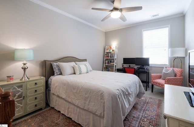 19 Edge Ct Unit A, Greenville, SC 29609 - bedroom featuring ornamental molding, dark carpet, and ceiling fan