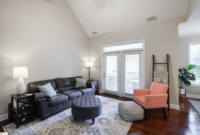 19 Edge Ct Unit A, Greenville, SC 29609 - living area with wood finished floors, baseboards, vaulted ceiling, and crown molding