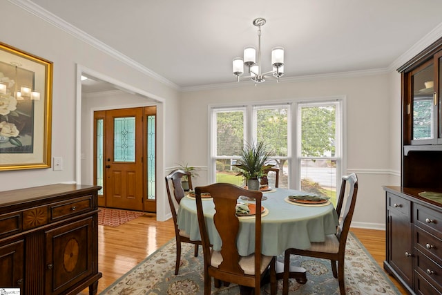 4 Jester Ct, Simpsonville, SC 29681 - dining area with a chandelier, light wood-style flooring, ornamental molding, and baseboards