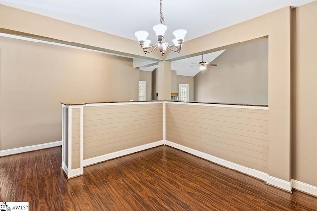 30 Caperton Way, Greer, SC 29651 - spare room featuring a chandelier, a ceiling fan, wood finished floors, and baseboards