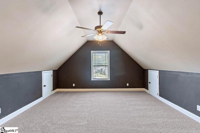 30 Caperton Way, Greer, SC 29651 - additional living space with ceiling fan, baseboards, vaulted ceiling, and carpet floors