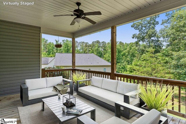 30 Caperton Way, Greer, SC 29651 - wooden terrace featuring outdoor lounge area and a ceiling fan