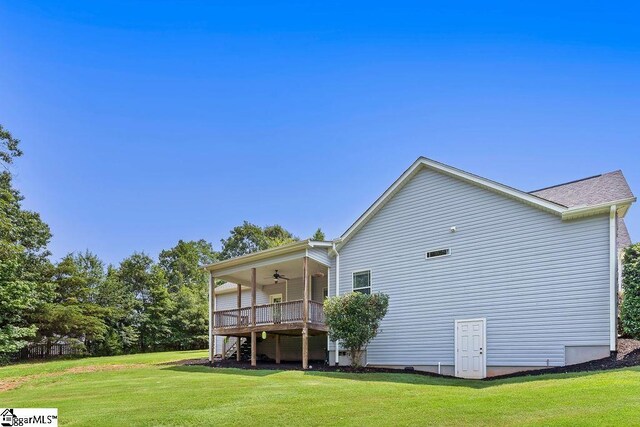 30 Caperton Way, Greer, SC 29651 - rear view of house with a ceiling fan, a yard, stairs, and a deck