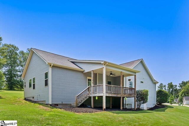 30 Caperton Way, Greer, SC 29651 - view of property exterior featuring a ceiling fan, a lawn, a deck, and stairway