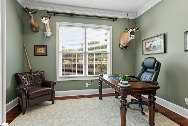 5 Fife Ct, Simpsonville, SC 29681 - home office featuring crown molding, baseboards, and wood finished floors