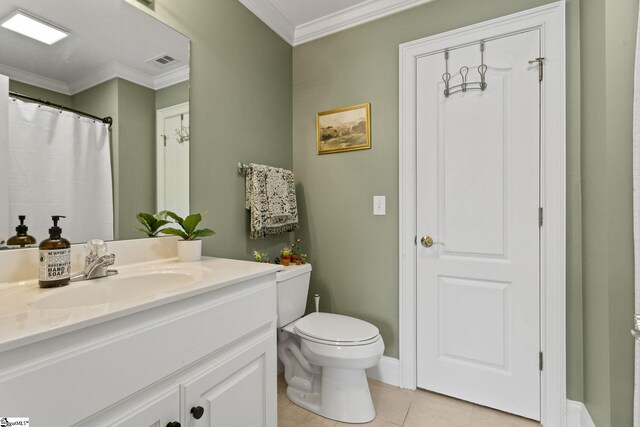 5 Fife Ct, Simpsonville, SC 29681 - bathroom with tile patterned floors, vanity, toilet, and ornamental molding