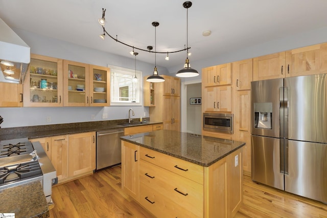 6 Terrapin Trl, Taylors, SC 29687 - kitchen featuring appliances with stainless steel finishes, light brown cabinetry, a sink, and light wood-style flooring