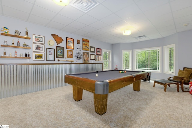 6 Terrapin Trl, Taylors, SC 29687 - rec room with carpet, a paneled ceiling, and billiards table