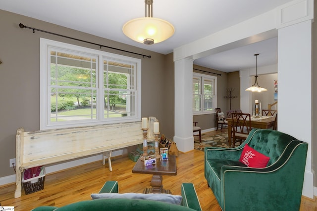 6 Terrapin Trl, Taylors, SC 29687 - living area with baseboards, decorative columns, and wood finished floors