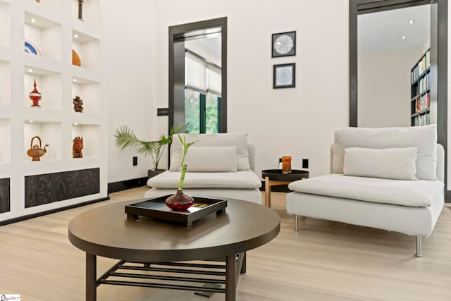 128 Sanctuary Ln, Taylors, SC 29687 - living area featuring light wood-style floors, built in shelves, and recessed lighting