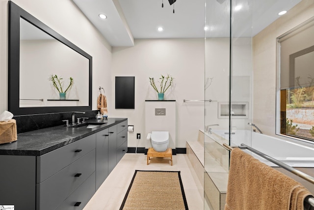 128 Sanctuary Ln, Taylors, SC 29687 - full bath featuring vanity, recessed lighting, a tub to relax in, and a shower with shower door