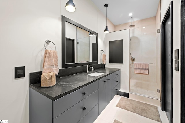 128 Sanctuary Ln, Taylors, SC 29687 - full bath featuring vanity, a shower stall, and tile patterned flooring